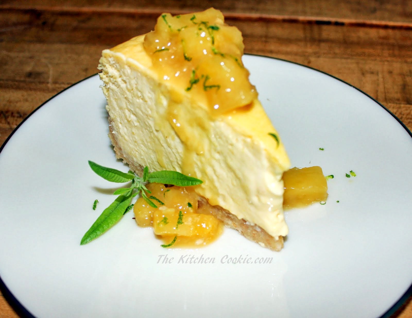 Mango Cheesecake with Coconut Macadamia Crust & Caramelized Pineapple