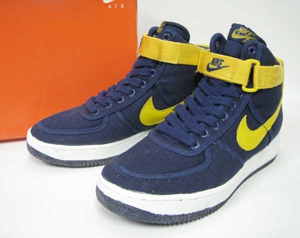 navy blue and yellow air force ones high top