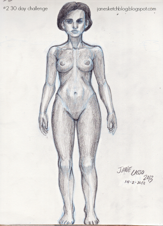 Dibujo desnudo femenino a lápiz 