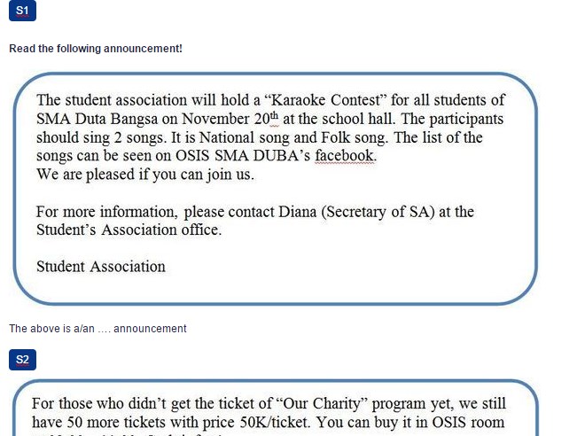 Contoh Soal School Announcement