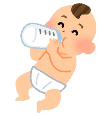 哺乳瓶でミルクを飲む赤ちゃんのイラスト