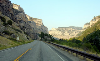 Driving into the Bighorn National Forest on highway 20 in Wyoming