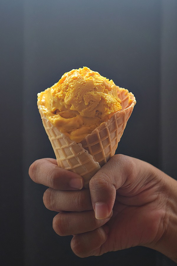 waffle Cone with mango icecream scoops