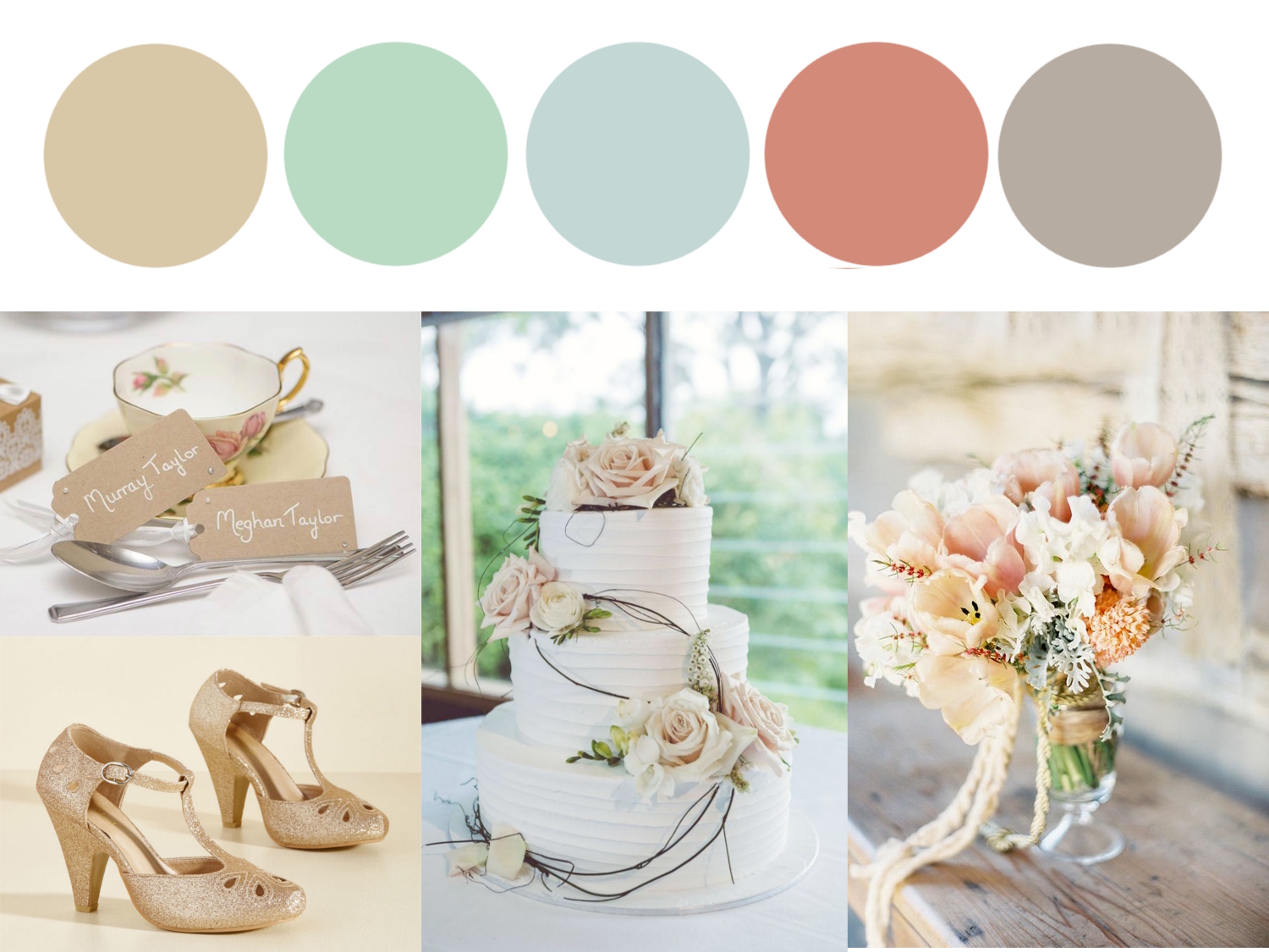 collage with the color and venue ideas for the Vintage Glamour Wedding Theme