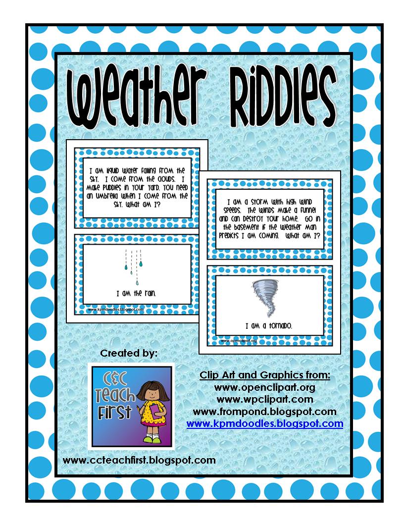 Clip Art by Carrie Teaching First Weather Riddles Cards