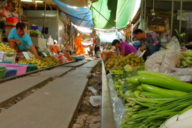 Mae Klong Railway Market also known as the Risky Market of Thailand