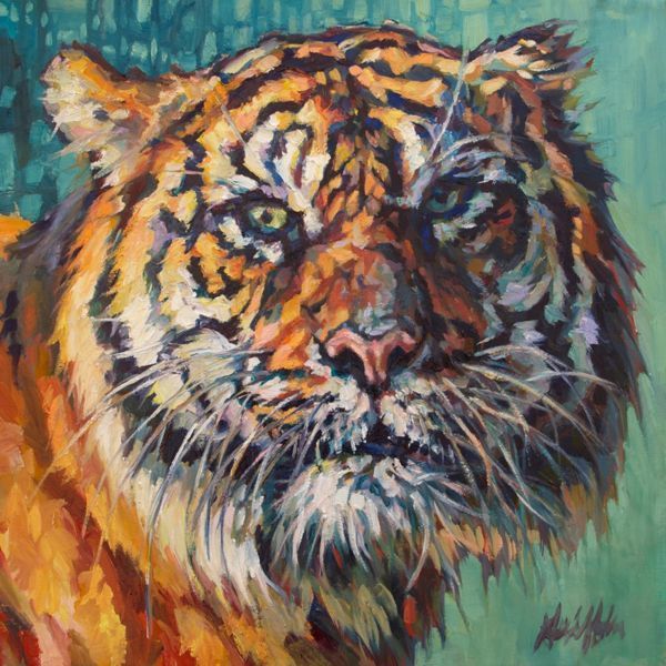 Daily Painters Abstract Gallery Colorful Contemporary Wildlife Art Tiger Painting "Deepak" by