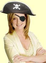 Arianna Huffington decked out like a pirate with eyepatch and hat