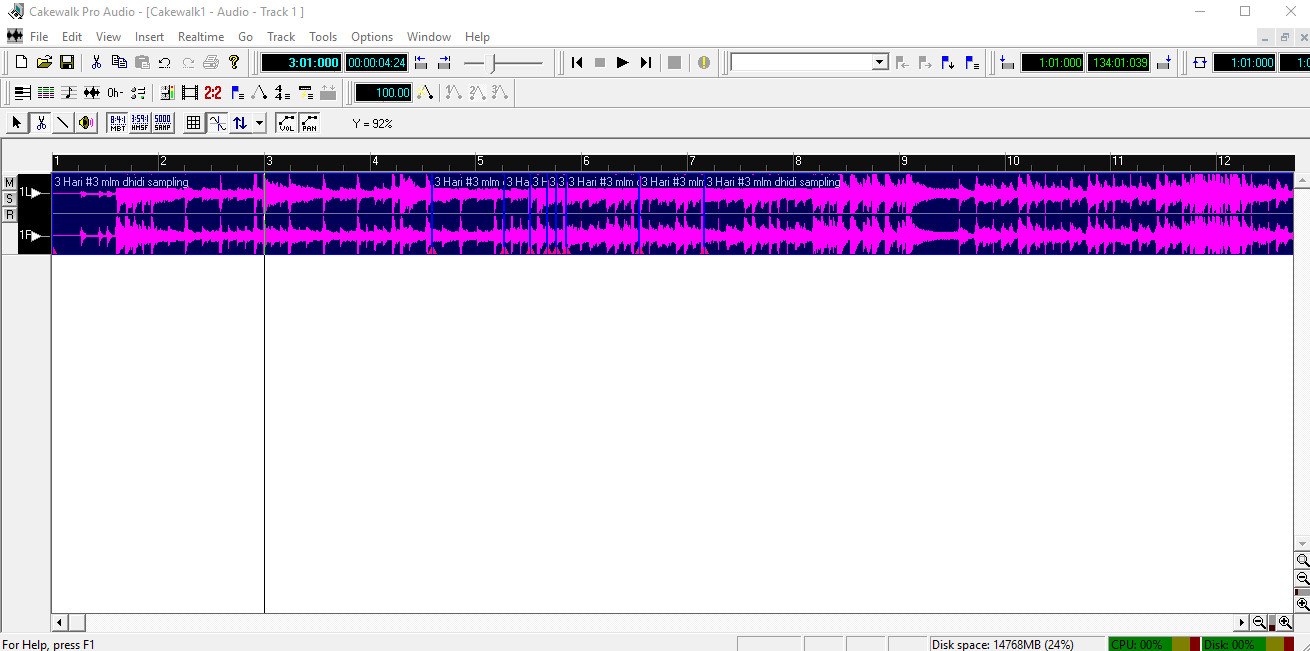 Cara memotong file Audio ( WAV ) Menggunakan Cakewalk Pro Audio 9