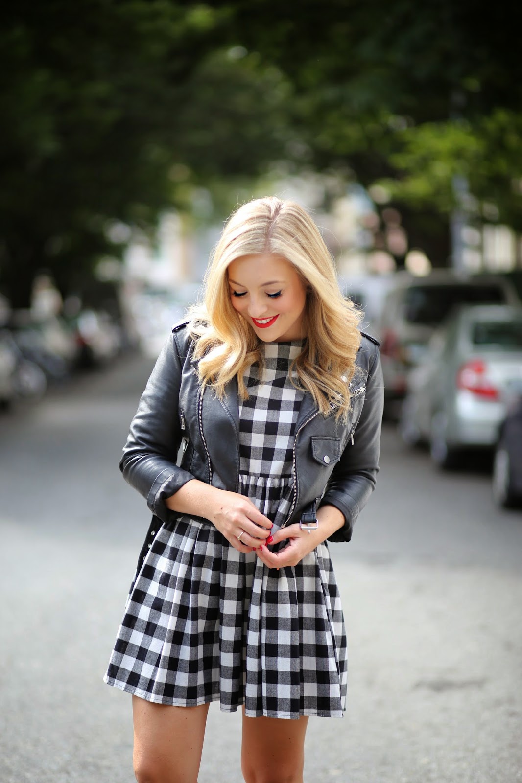 Gingham Plaid Smock Dress Asos Cropped Leather Jacket Nasty Gal