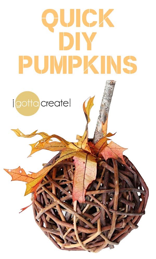 Quick DIY Pumpkins. How to make a pumpkin from a grapevine ball in 3 easy steps. | Tutorial at I Gotta Create!