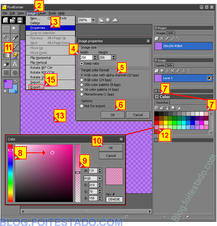 Fazer imagem transparente com cores no editor pxelformer