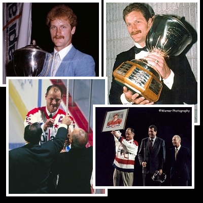 Rod Langway's Norris Trophies in 1983 & 1984 (top), his 1997 sweater retirement (bottom).