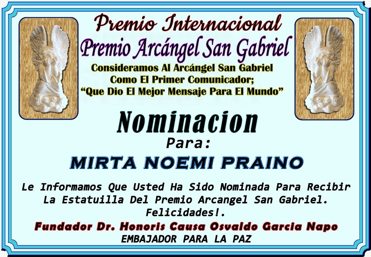 Premio Internacional Arcangel San Gabriel Entrega 14 Diciembre 2019