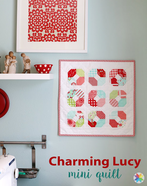 Charming Lucy mini quilt or pillow free PDF pattern from Andy of A Bright Corner--- A great idea for using those mini charm packs!