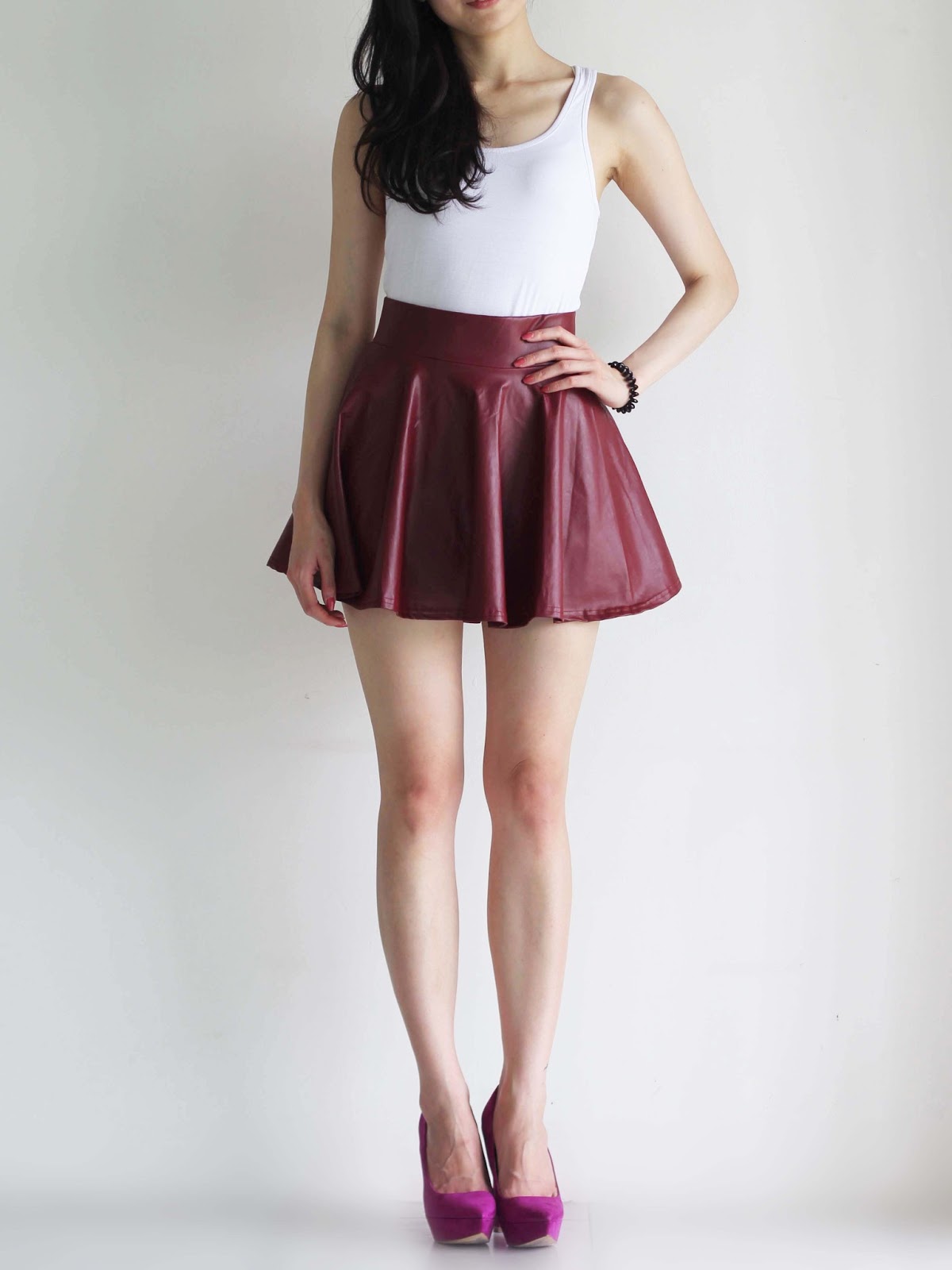 Mango+Orangie Inspired Leather Skater Skirt with Back Zipper