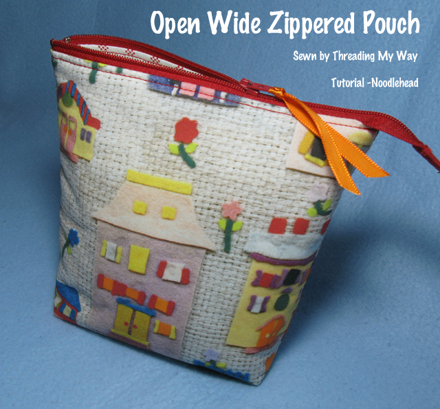 Open Wide Zippered Pouch ~ tutorial by Noodlehead ~ sewn by Threading My Way