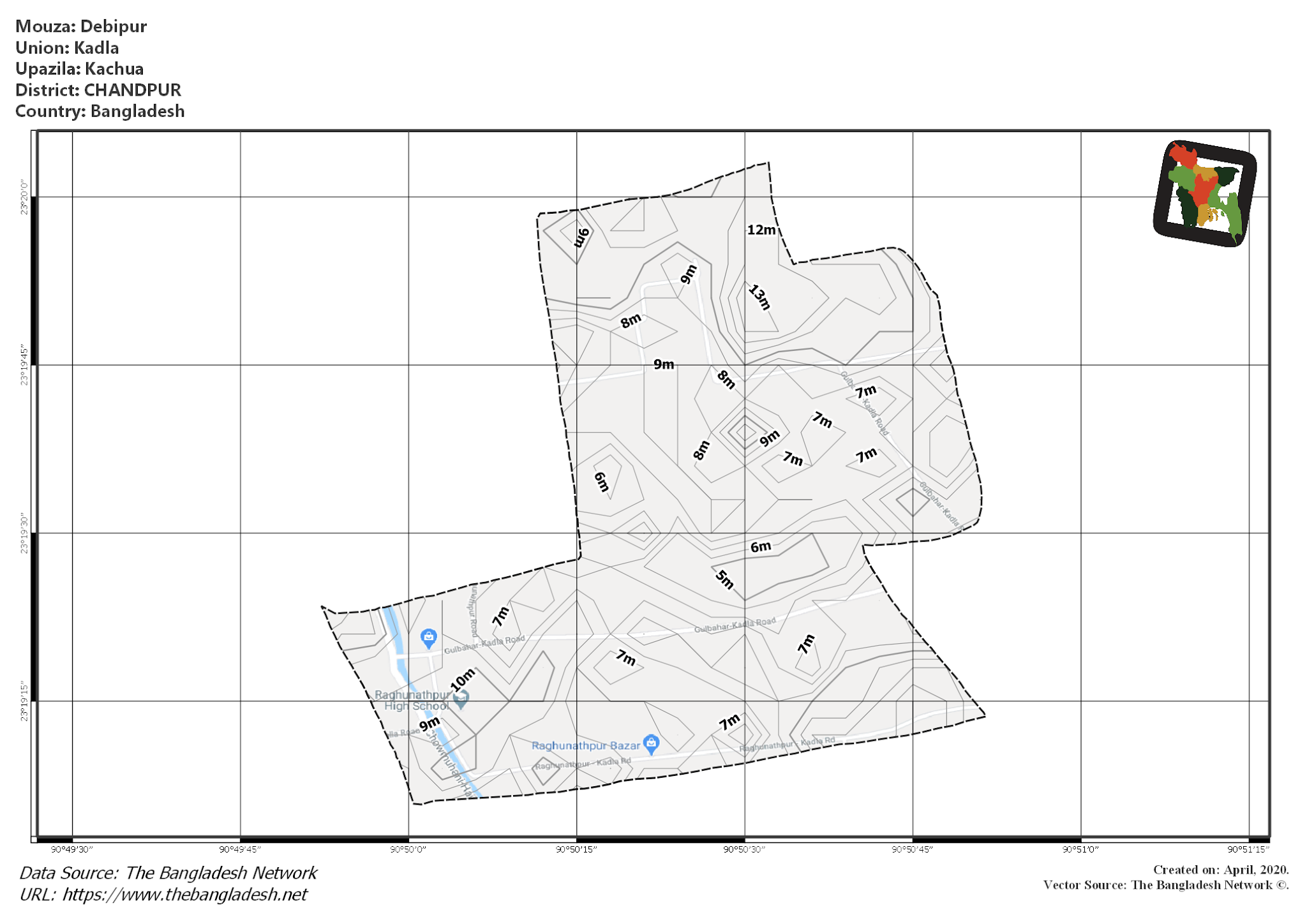 Map of Debipur Mouza of Kachua Upazila, CHANDPUR, Bangladesh.