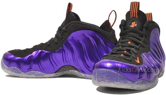They come in an electro purple, total orange and black colorway. Featuring  a purple-based Foamposite upper with orange ...