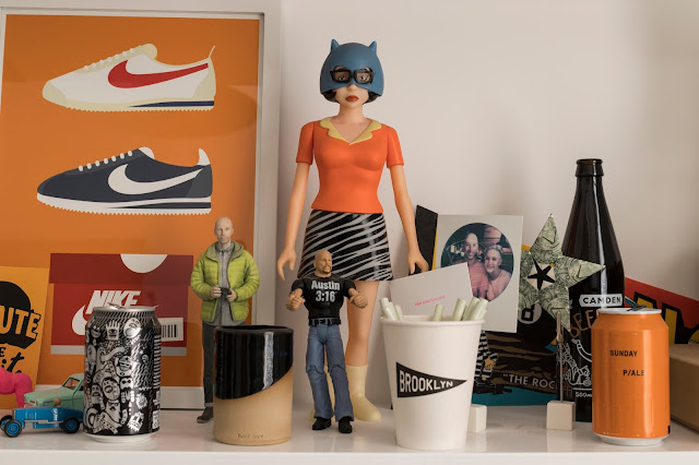our collection of things in my office, feature beer cans and ghost world figure