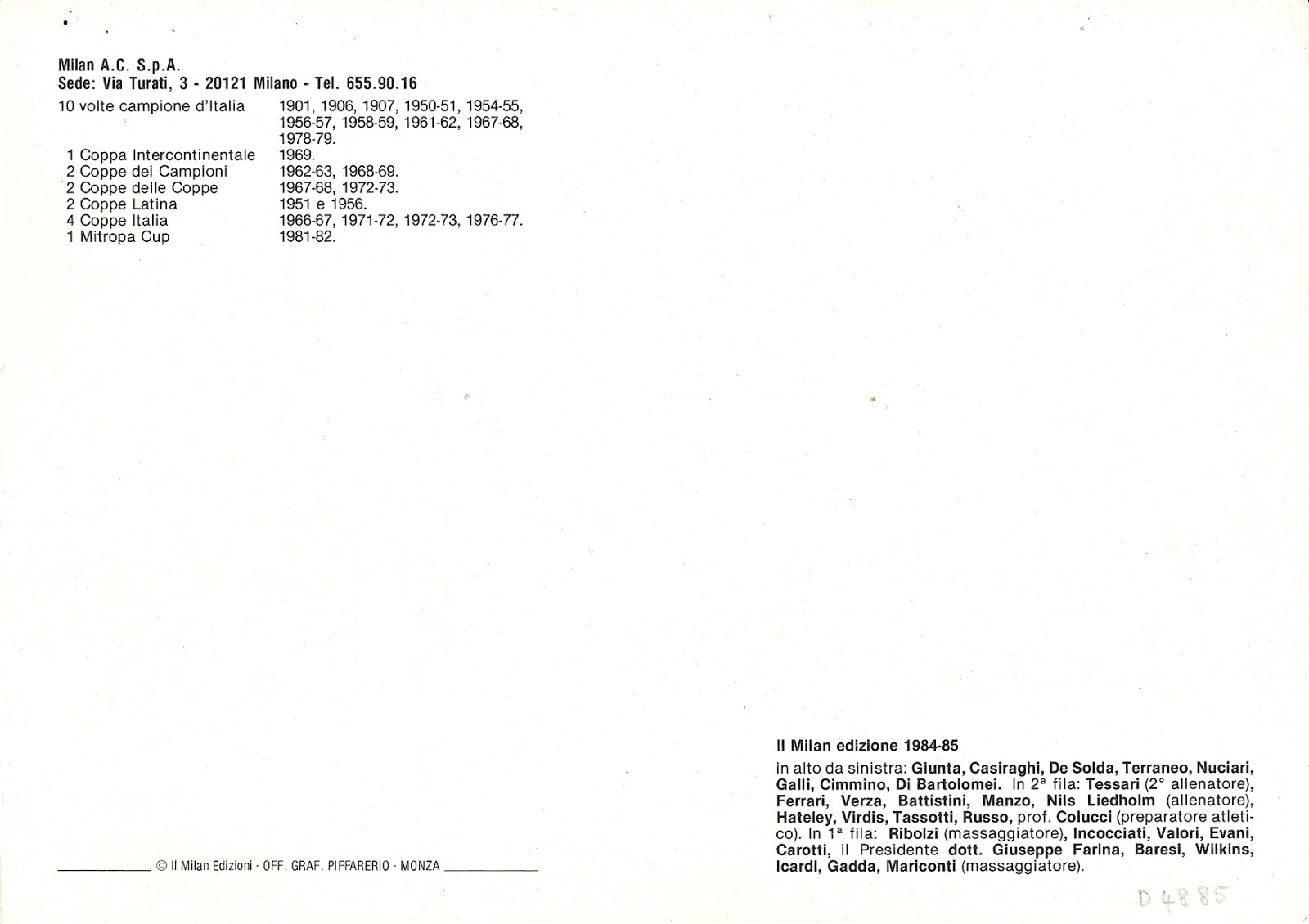 MILAN A.C 198485. By Panini.
