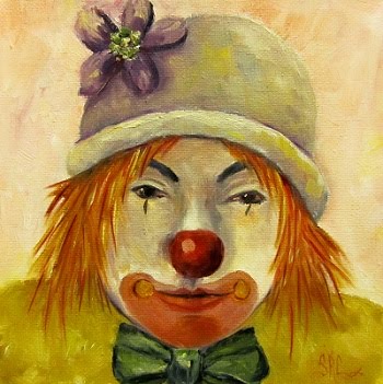 "Sweet Potato" , the Party Clown in oils. 6" x 6" x 1.5" canvas