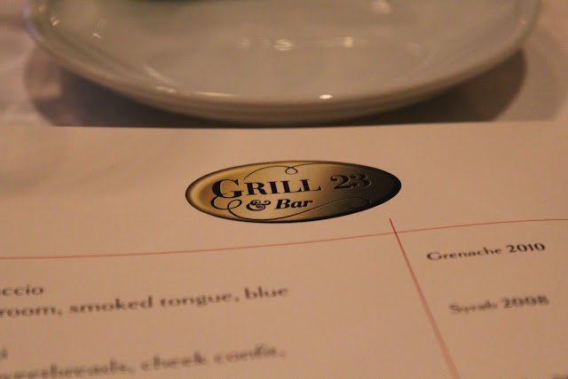 Menu at Grill 23, Boston, Mass.