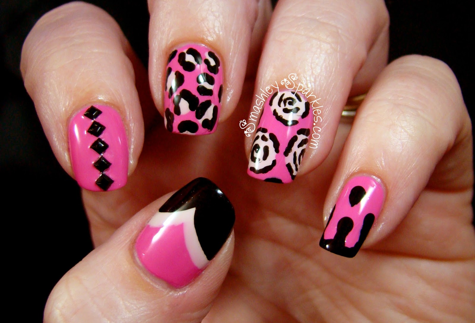 2. Bold Black, White, and Hot Pink Nail Art - wide 7