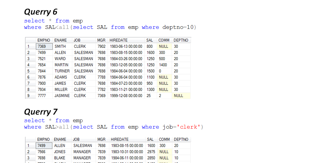 Some sql database queries examples - Mesh Software