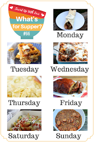 What's for Supper Sunday meal plan recipes include Ham & Cheese Waffles, Pizza Casserole, Cornbread Chicken Casserole, Meatloaf, Stuffed Shells, and more. 