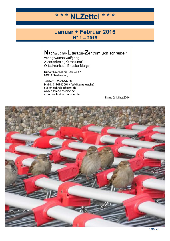 Nachwuchs Literatur Zentrum Ich Schreibe E V Nlzettel Januar