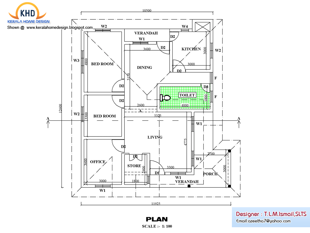 Single Floor House Plan and Elevation - 1270 Sq. Ft - Kerala home