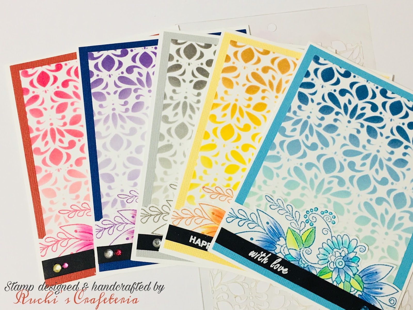 Ruchi's Crafeteria Set of Cards With My Designed Stencil & Stamp!