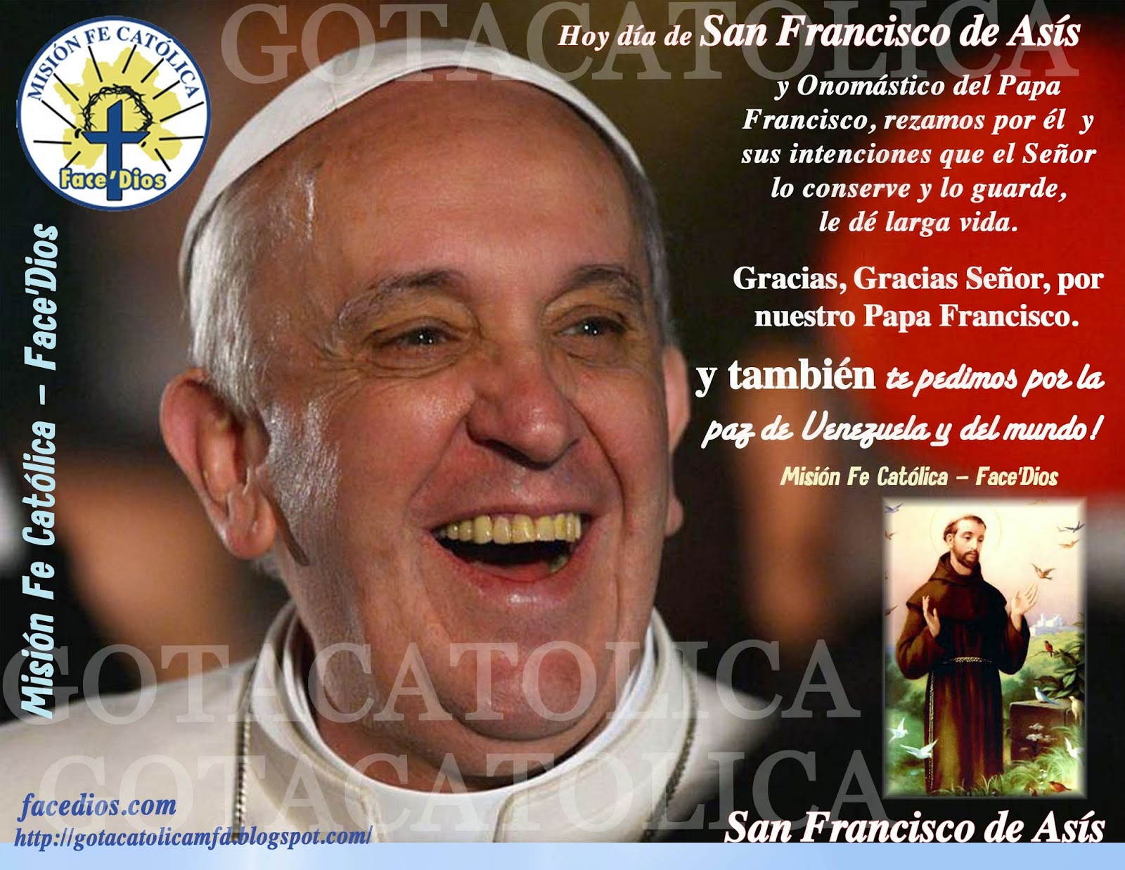 GOTA CatólicaGotas de Dios Hoy día de San Francisco de Asís
