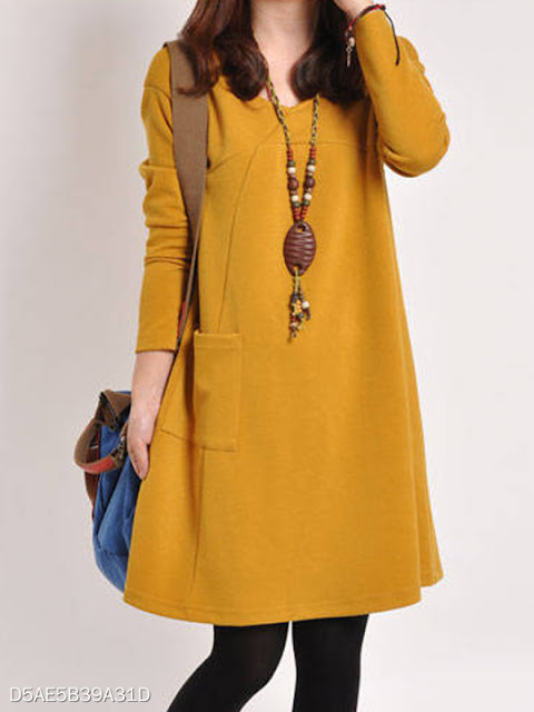 Round Neck Patch Pocket Plain Shift Dress Round Neck Patch Pocket Plain Shift Dress