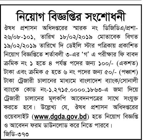 Directorate General of Drug Administration (DGDA) Job Circular 2019