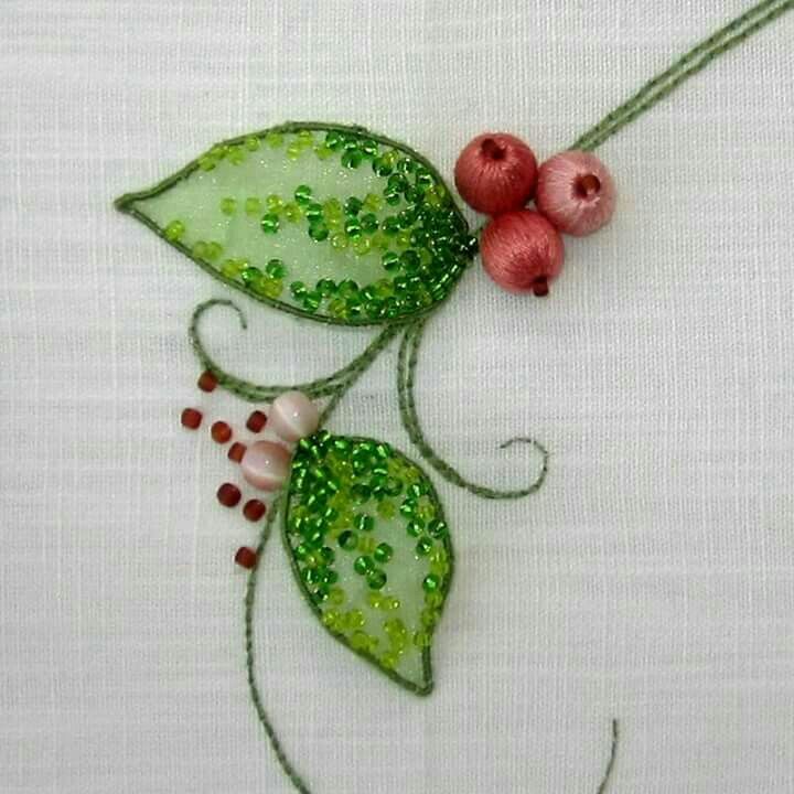 Tina's handicraft how to embroider flower leaves with organza and beads