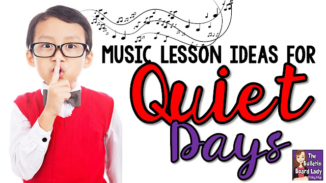 Music lesson plans for days when you need to be as quiet as possible.  These quiet activities include ways to teach pitch, rhythm, composers and more in a quiet music classroom.