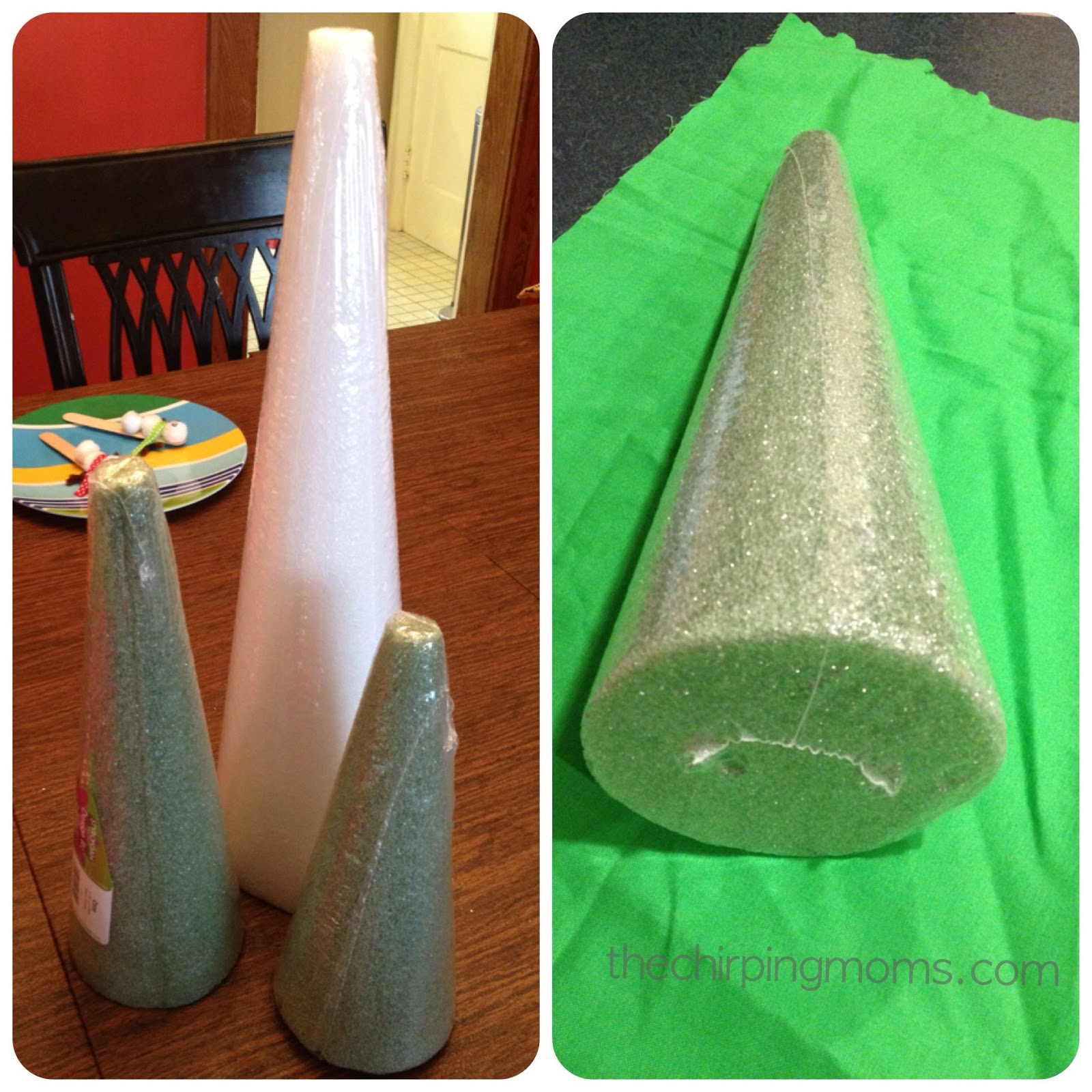 Easy DIY Christmas Decor Fabric Covered Cones The Chirping Moms