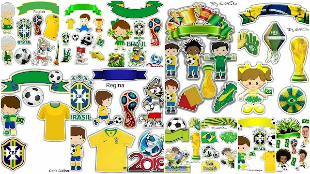 Brasil en la Copa del Mundo 2018: Toppers para Tartas, Tortas, Pasteles, Bizcochos o Cakes para Imprimir Gratis. 