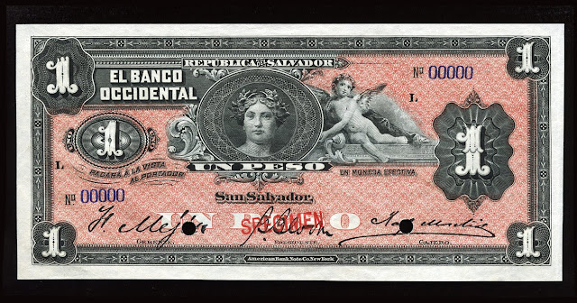 El Salvador specimen banknote El Banco Occidental 1 Peso