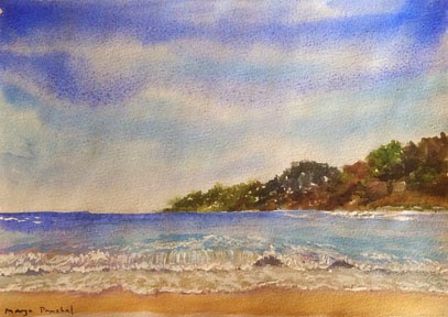 Water colour painting of a seascape by Manju Panchal