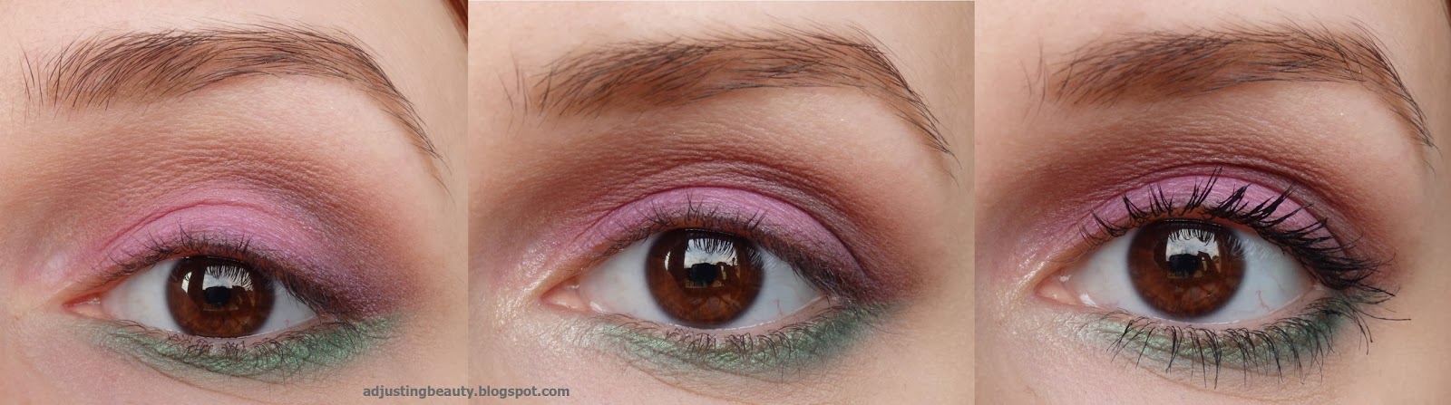 Green and purple eye makeup - Adjusting Beauty