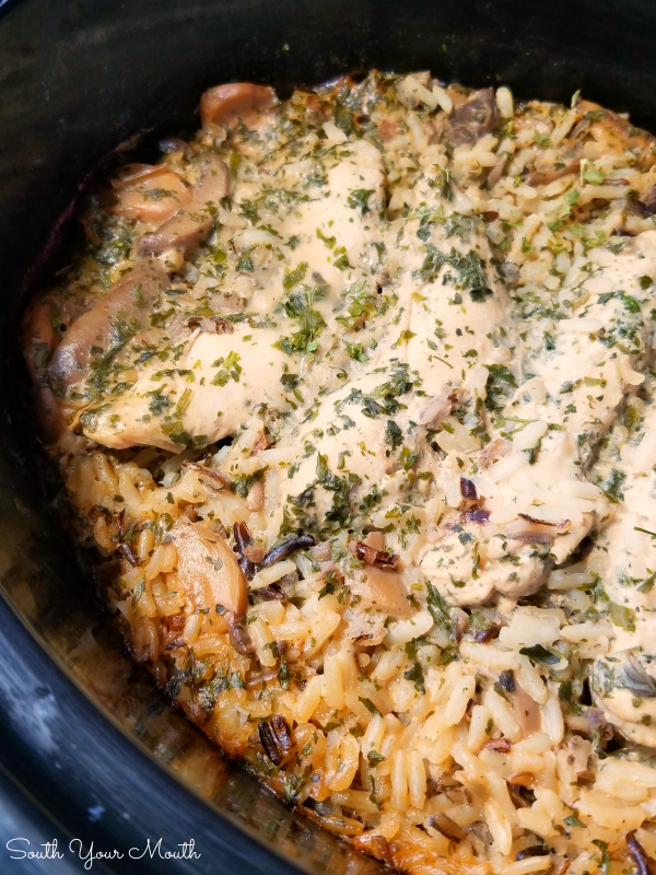 Slow Cooker Chicken & Mushroom Wild Rice Casserole | A delicious casserole recipe with wild rice, chicken tenderloins and mushrooms made easy in a crock pot.