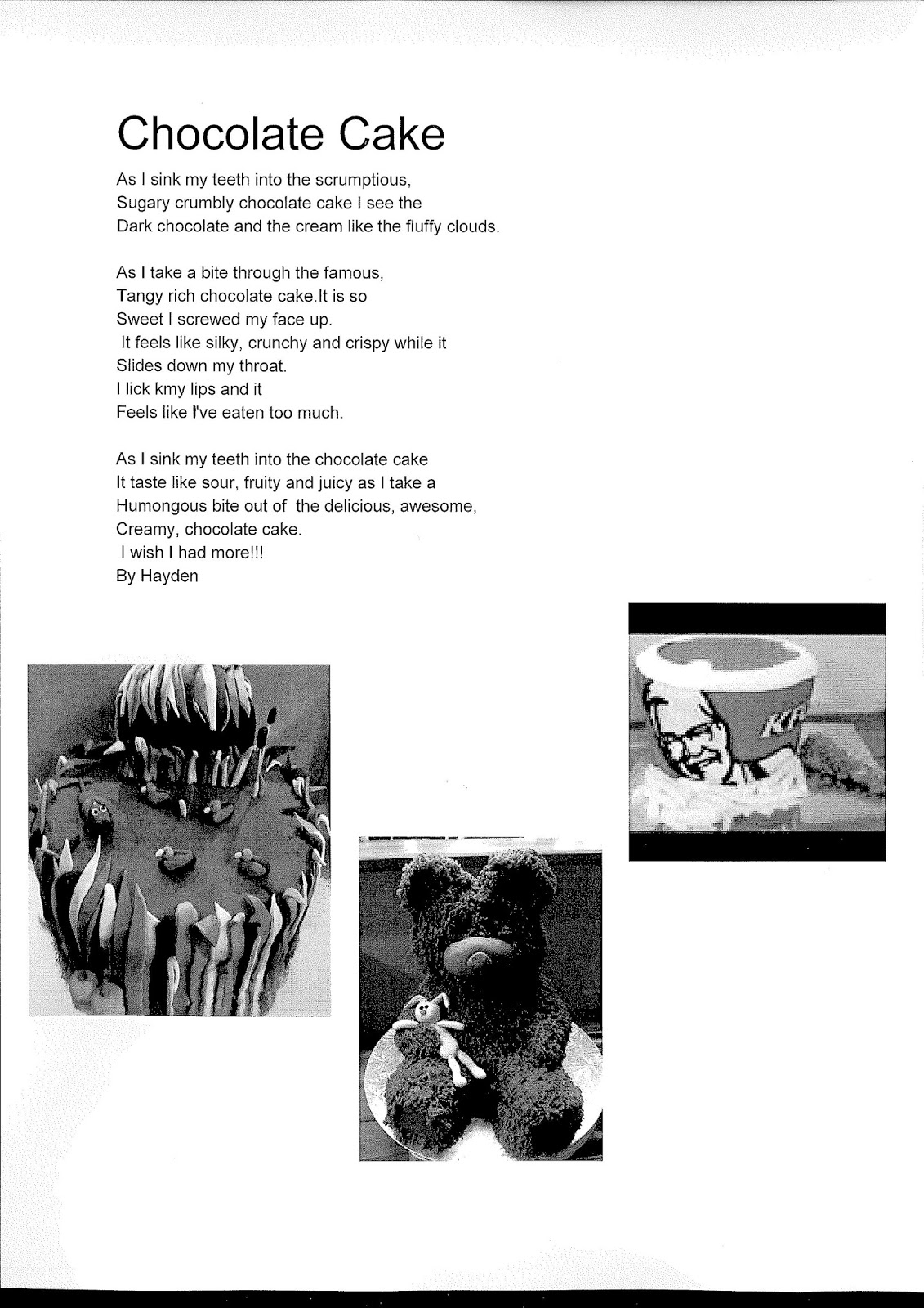 Makarewa School Room One Poems on Chocolate Cake