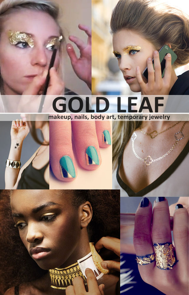 Gold Leaf makeup, body art, DIY, nails, jewelry
