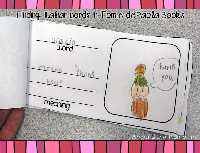 Italian dictionaries made during our Tomie dePaola author study | Around the Kampfire blog