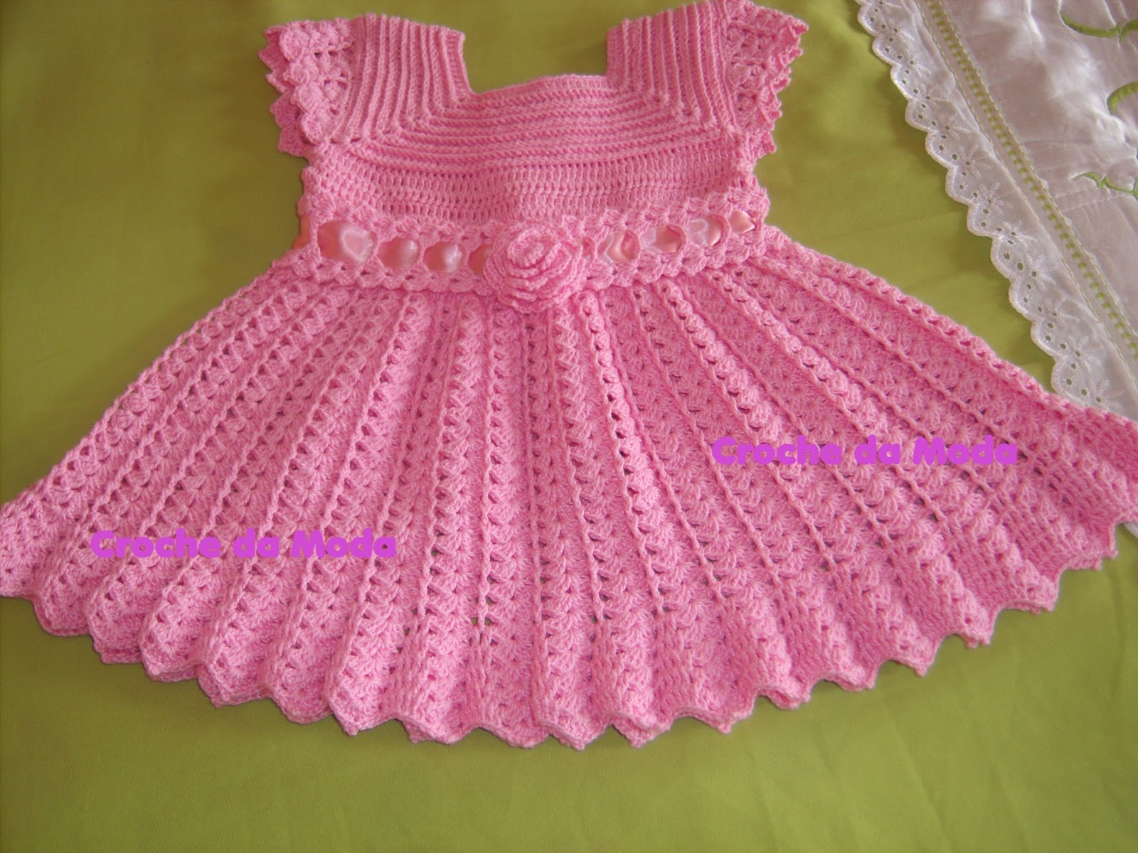 Roupa Infantil Vestido Infantil De Croche Com Saia De Tecido Saia