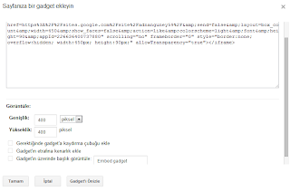 Gadgetin sayfaya eklenmesi