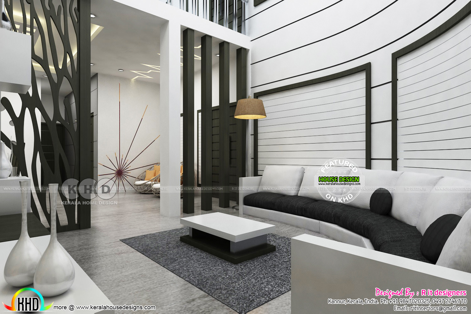 Black and white theme Kerala interior design - Kerala Home Design and